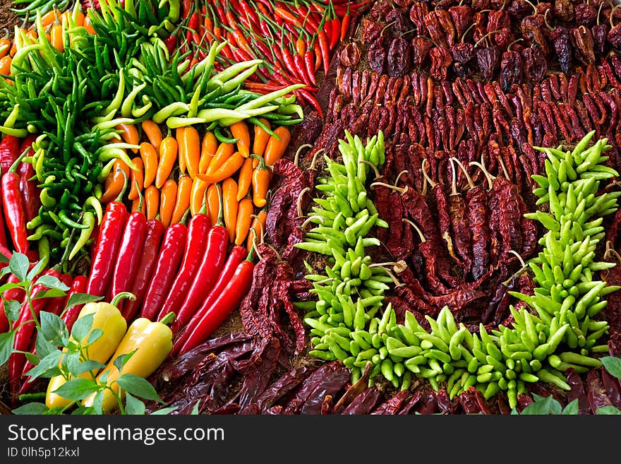 Colorful patterns of peppers for cooking.