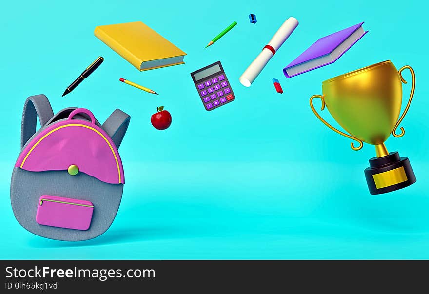 Creative Back to school concept background with school supplies, 3d rendering. Creative Back to school concept background with school supplies, 3d rendering.