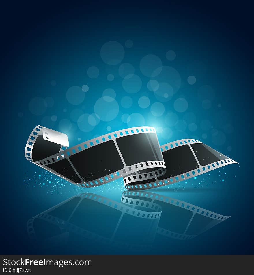 Camera film roll design on blue background, vector illustration