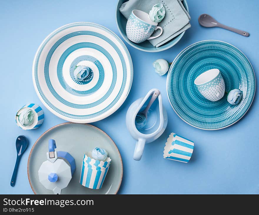 Blue pastel ceramic tableware crockery