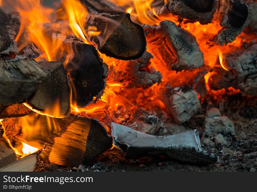 Fire flames from wood and coal, fire background