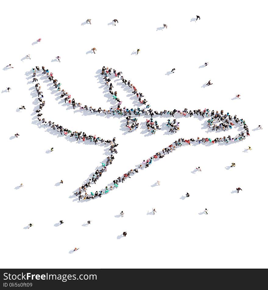 A lot of people form aircraft on a white background. 3d illustration. 3d rendering.