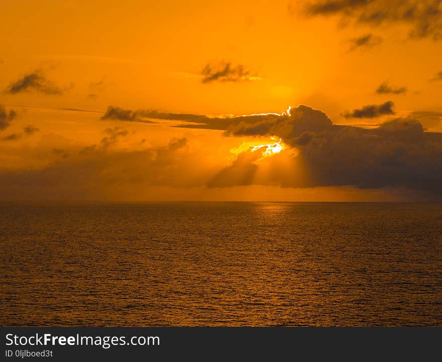 Horizon, Sky, Afterglow, Sunrise