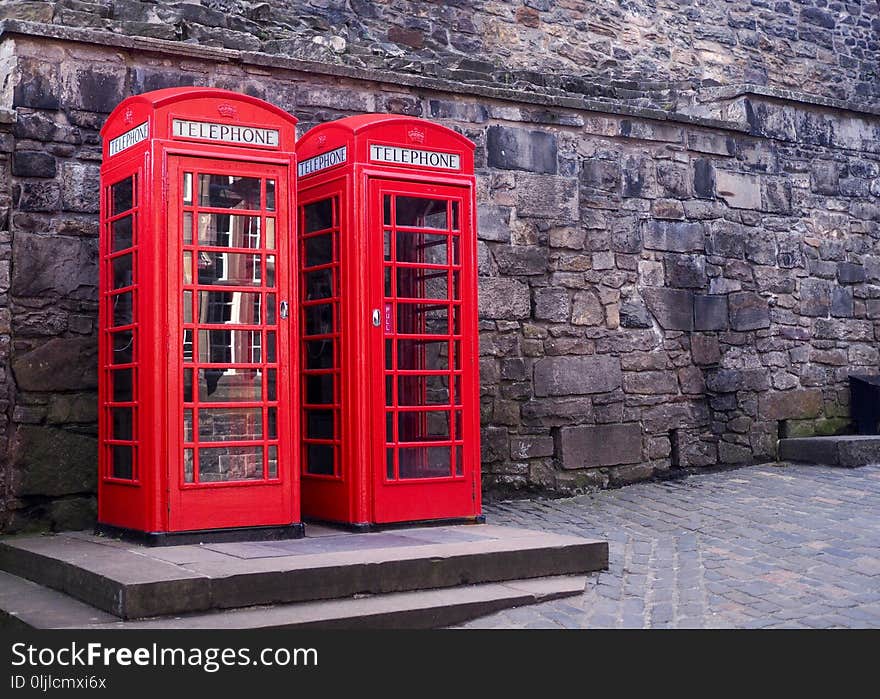 Telephone Booth, Red, Public Space, Payphone