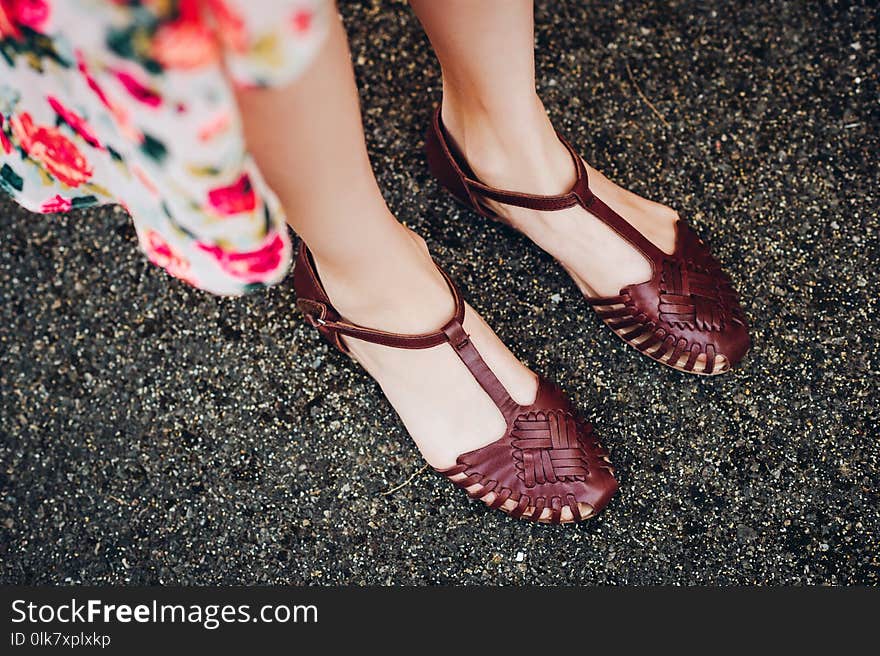 Girl wearing fashion t-bar sandals