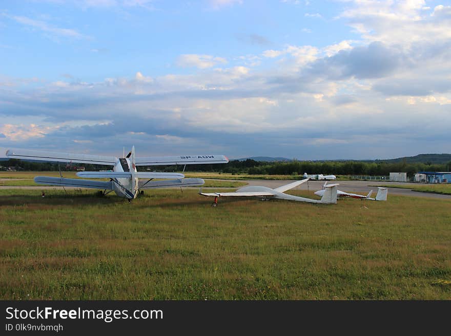 Airplane, Aircraft, Field, Sky