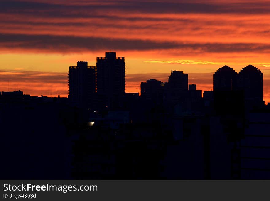 Skyline, Sky, City, Sunrise