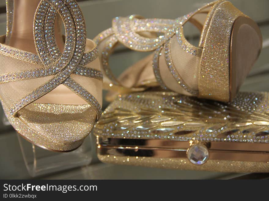 Footwear, Shoe, Jewellery, Gold