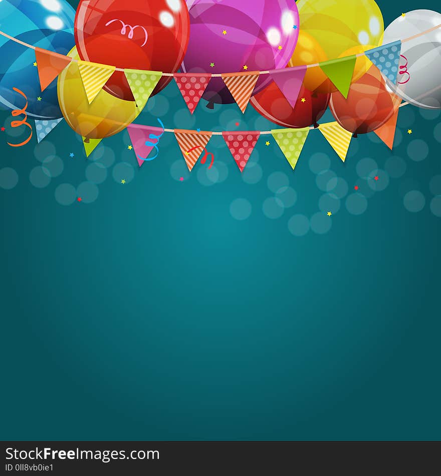 Color Glossy Happy Birthday Balloons Banner Background Vector Illustration