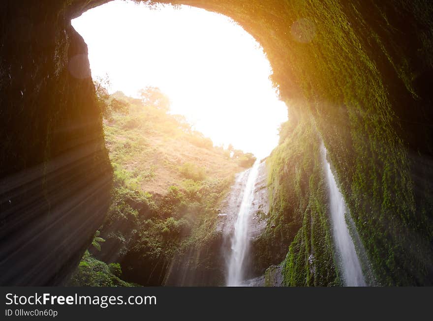 Madakaripura Waterfall With Sunlight Effect Is The Tallest Water