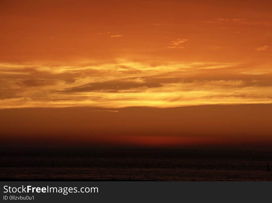 Sky, Horizon, Afterglow, Red Sky At Morning