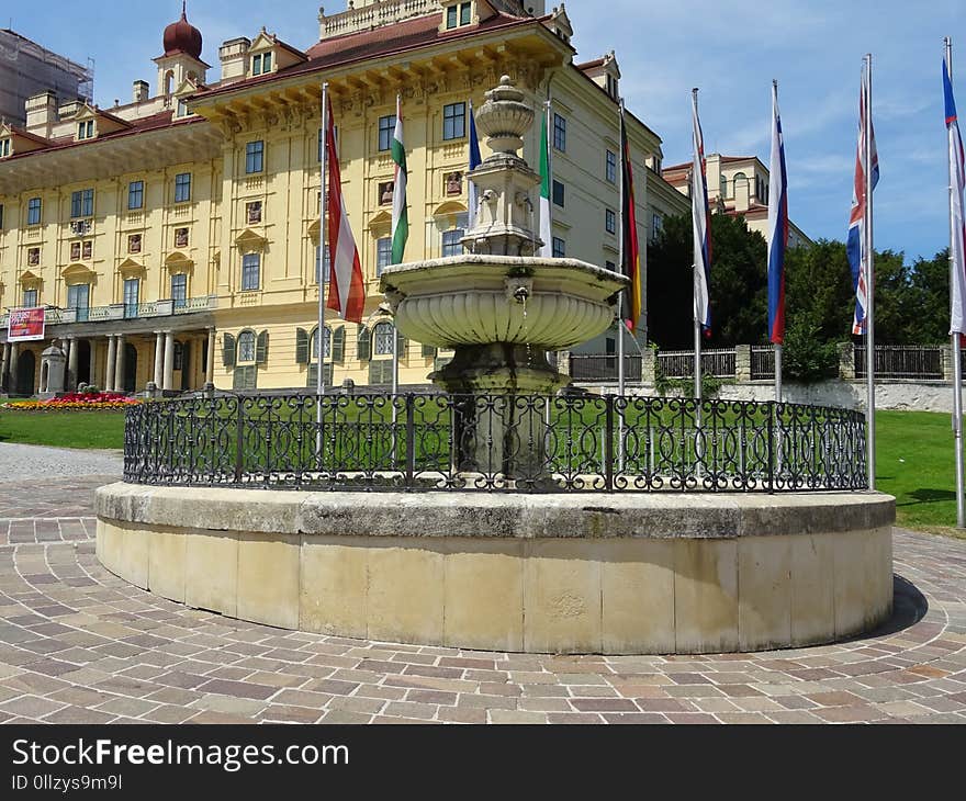 Plaza, Town Square, Fountain, Water Feature