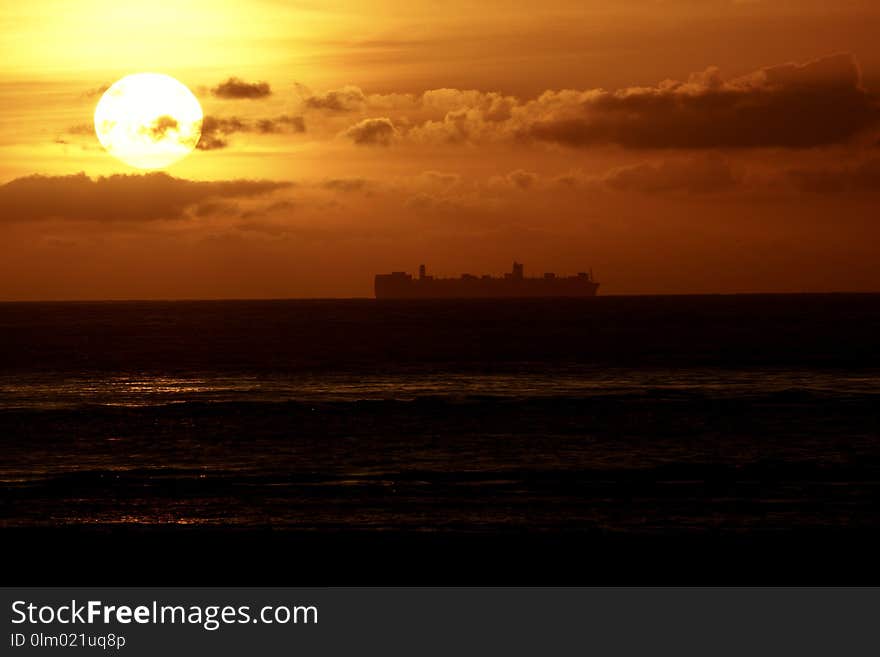 Horizon, Sky, Sunset, Afterglow