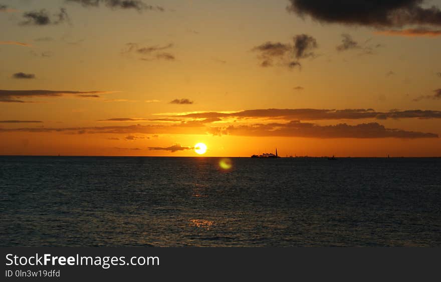 Horizon, Sky, Sunset, Sea