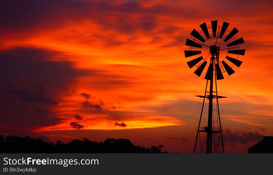 Sky, Afterglow, Windmill, Wind