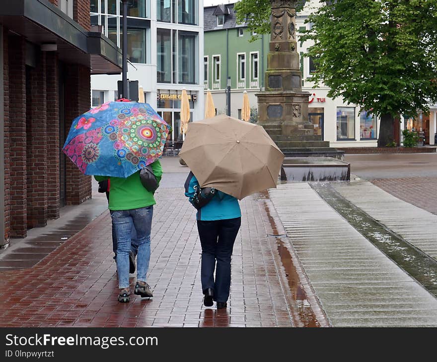 Umbrella, Street, Road, Walking