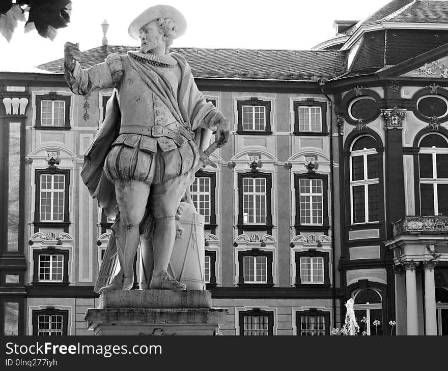 Statue, Landmark, Black And White, Monument