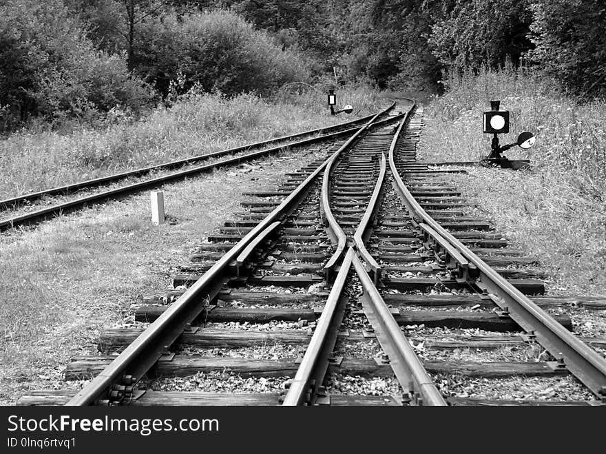 Track, Rail Transport, Black And White, Transport