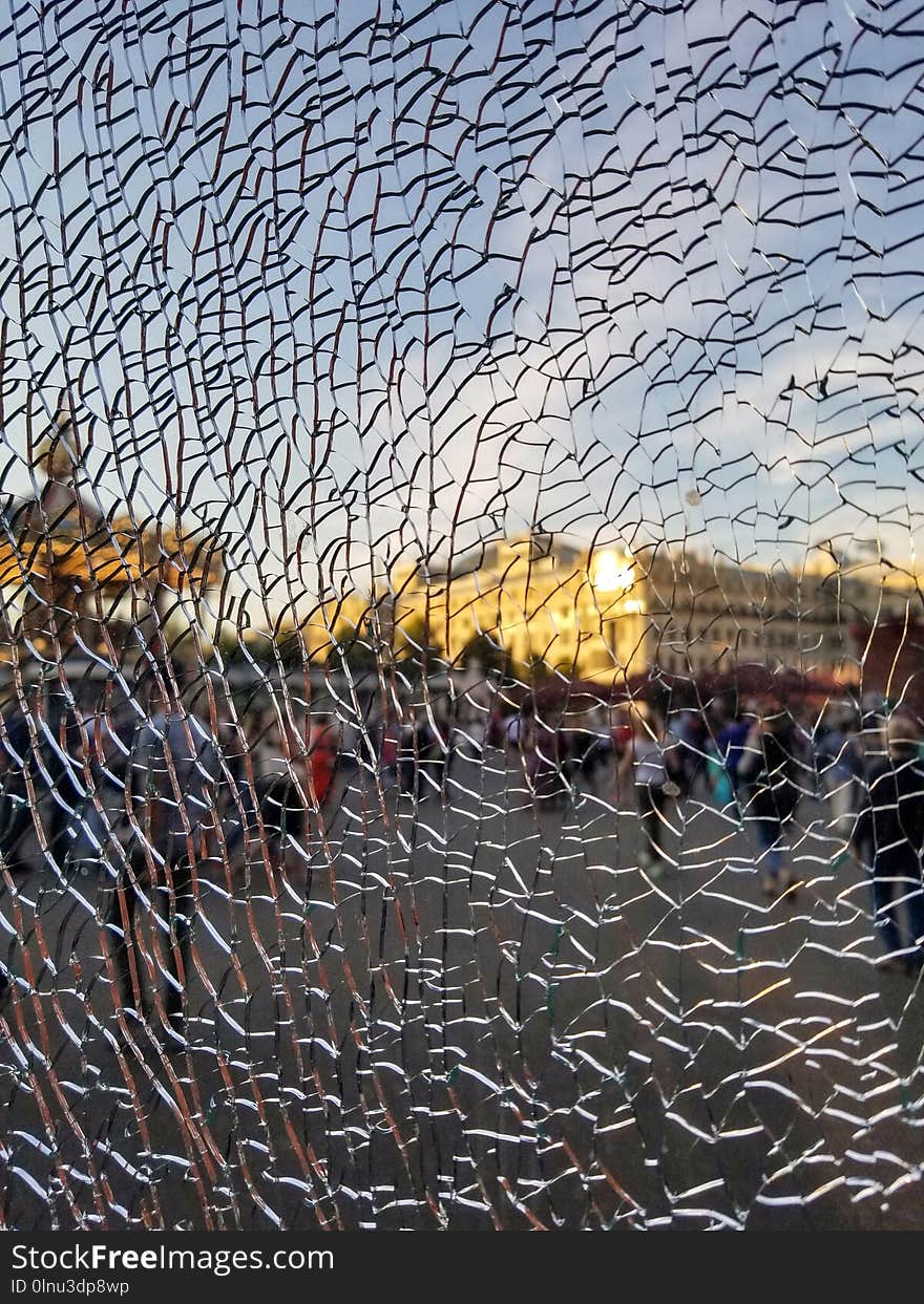 Revolution Square through broken glass in Moscow