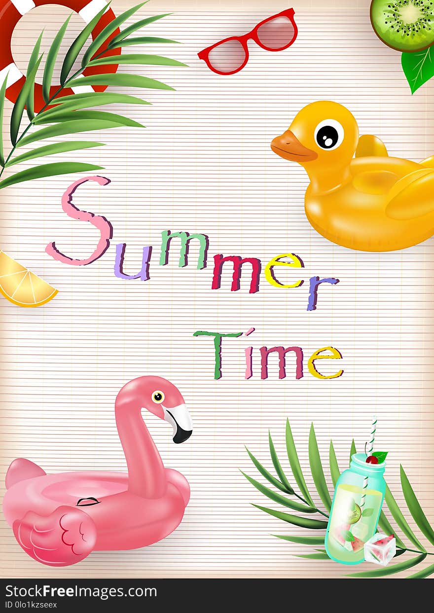 Illustration of Summer time poster. Summer holidays illustration. Colorful vector illustration for banners, Wallpaper,flyers, invitation, posters, brochure, voucher discount