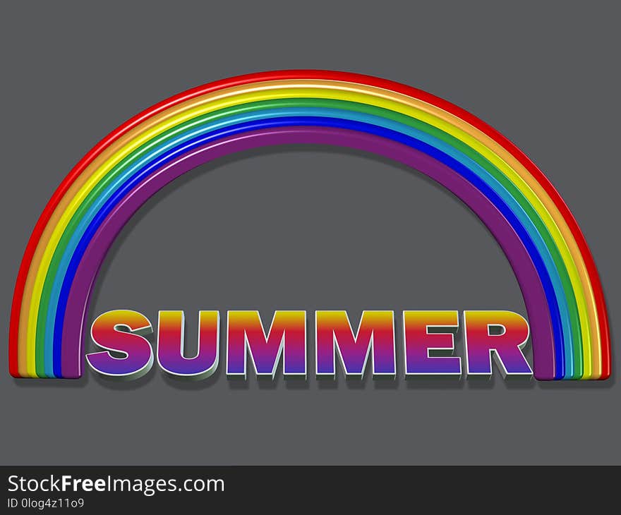 3D render summer, rainbow illustration