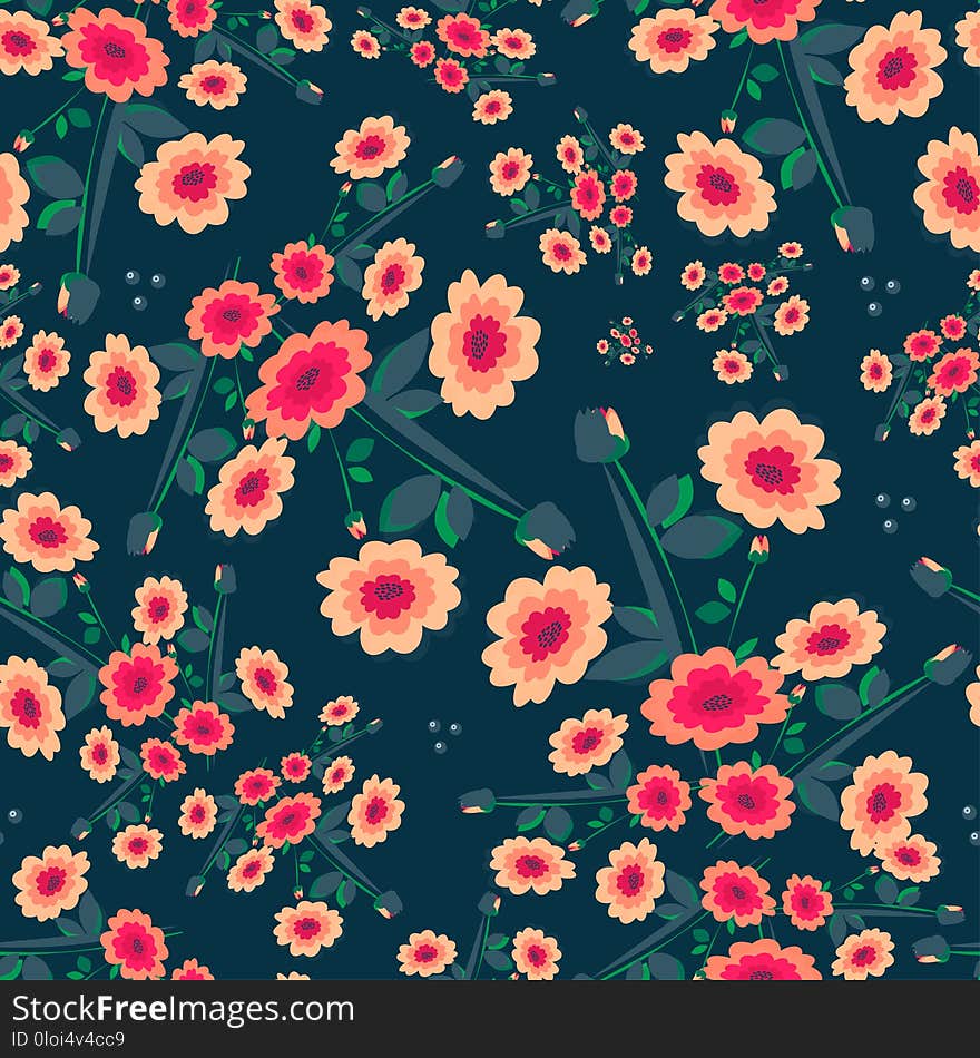 Vector seamless background with colorful flowers and elements. Vector seamless background with colorful flowers and elements