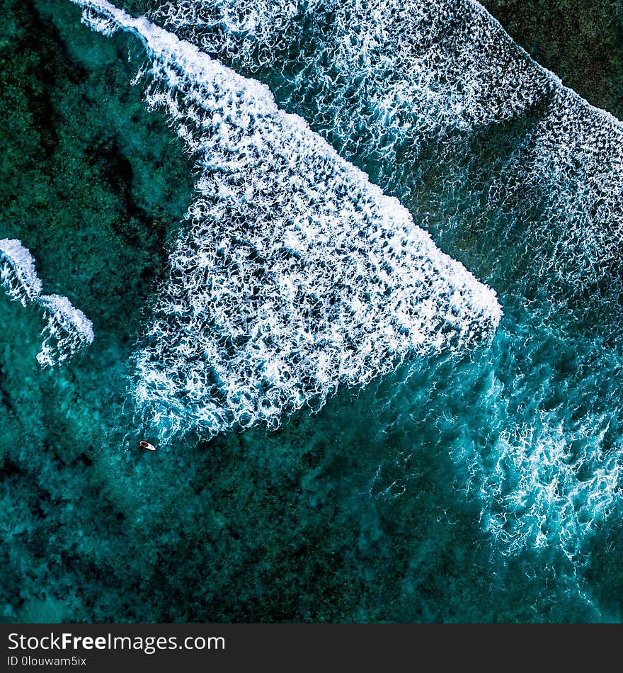 Aerial view of the boat in the ocean. Aerial view of the boat in the ocean