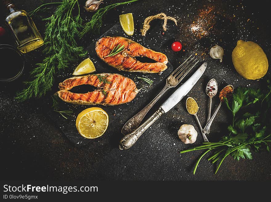 Grilled salmon fish steaks