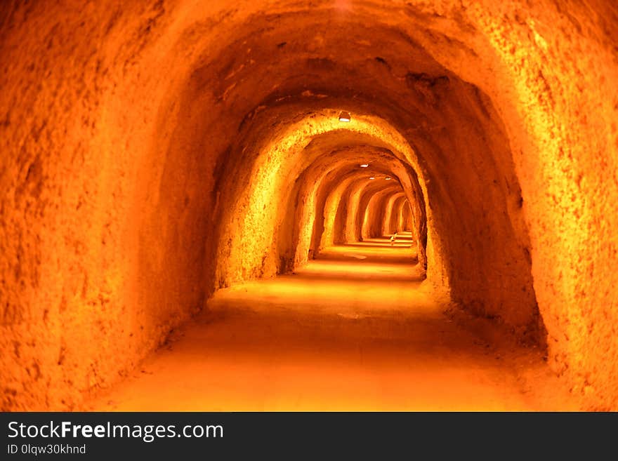 Yellow, Tunnel, Light, Arch