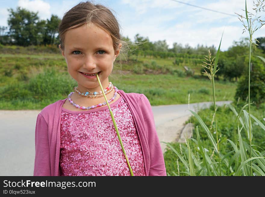 Pink, Facial Expression, Grass, Smile