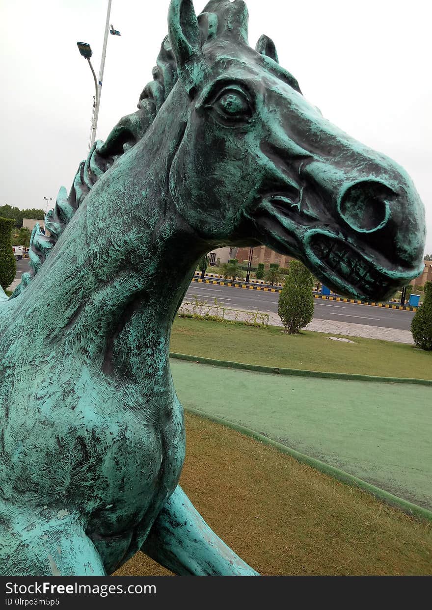 Horse, Statue, Sculpture, Green