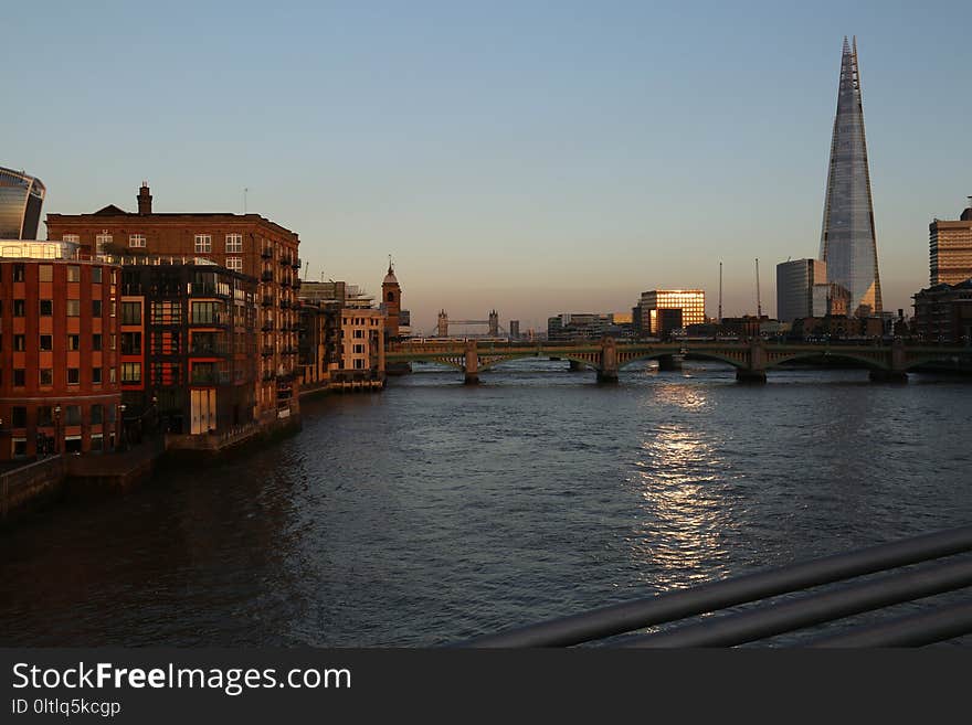 Waterway, Body Of Water, City, Skyline