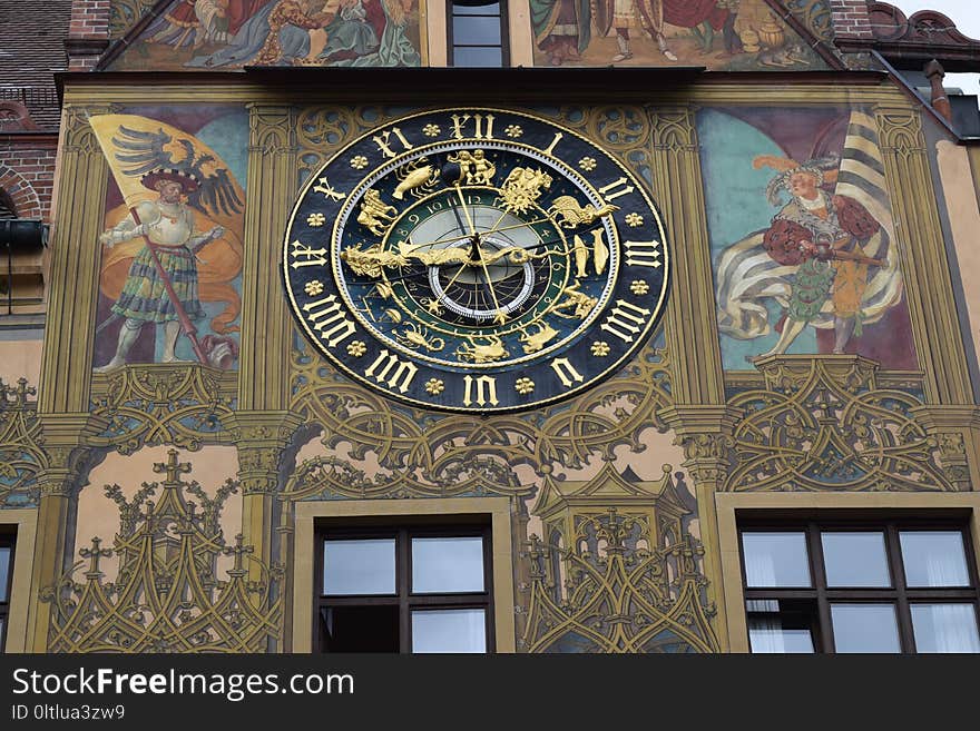 Clock, Wall, Facade, Mural