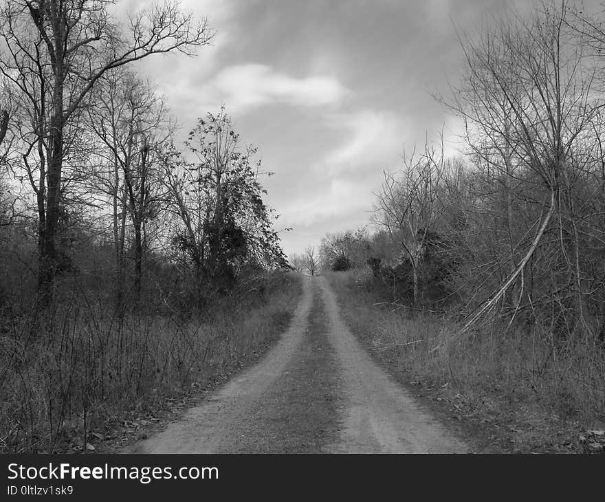 Sky, Black, Road, Black And White