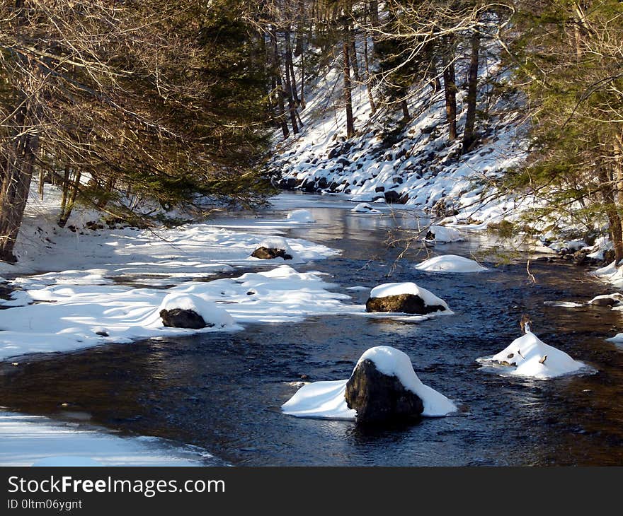 Water, Snow, Stream, Nature