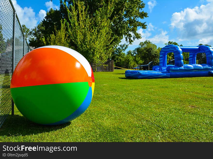 Blue, Green, Inflatable, Grass