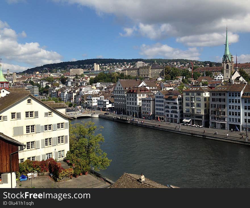 City, Sky, Waterway, Town