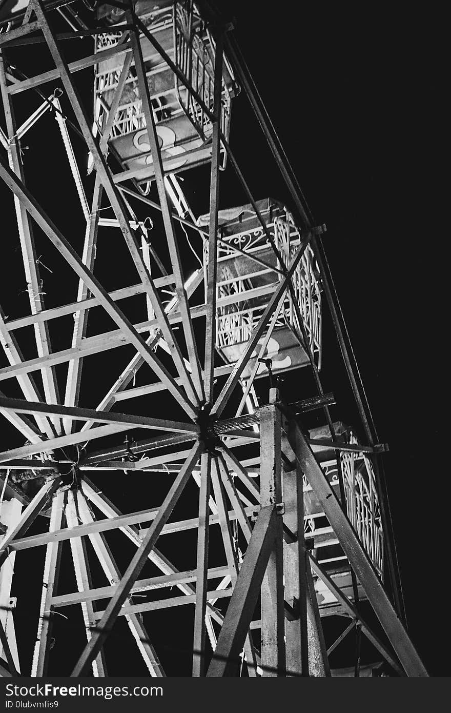 Ferris Wheel, Black, Landmark, Black And White