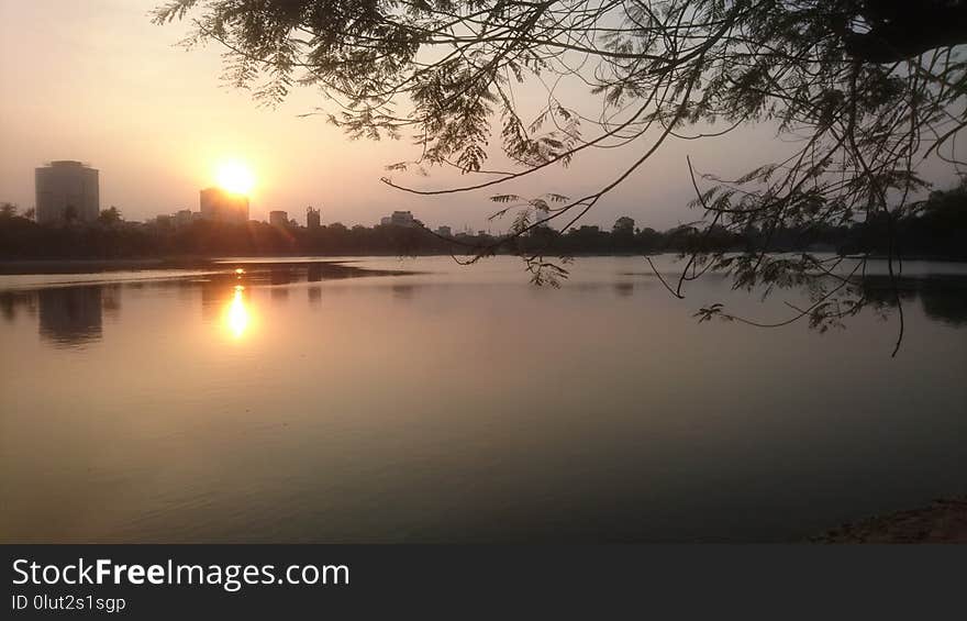 Reflection, River, Sunrise, Sky