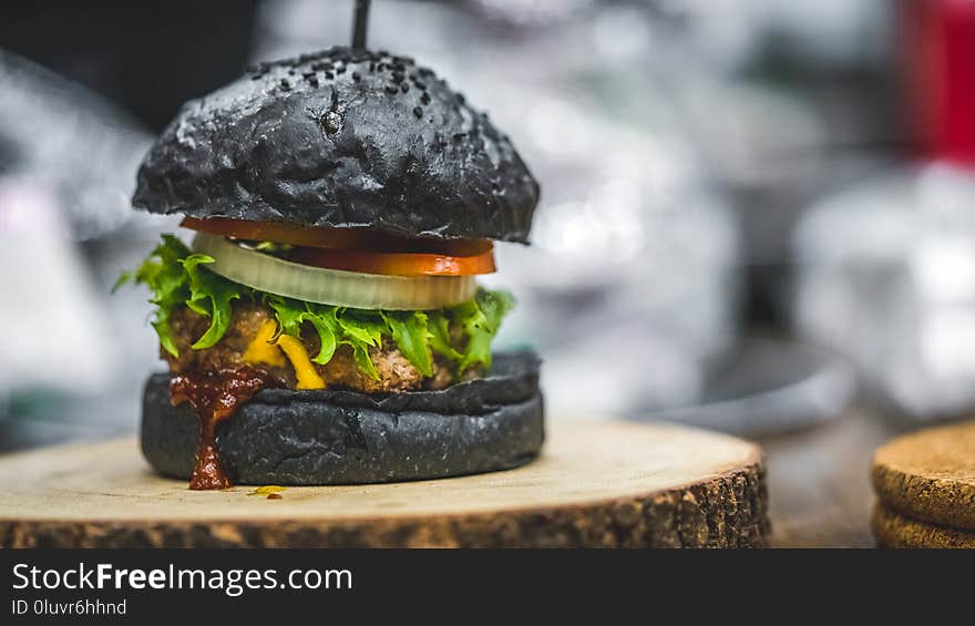 Charcoal Black Burger With Meat Steak With A Healthy Food Recipe