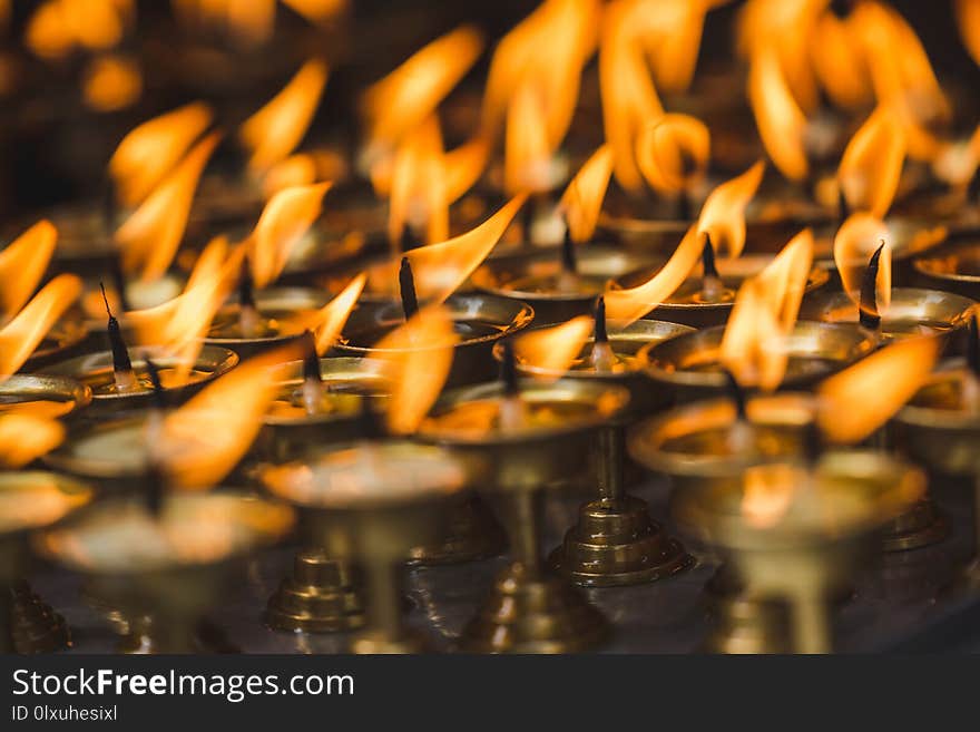 Burning Butter Lamps in the Temple of Kathmandu