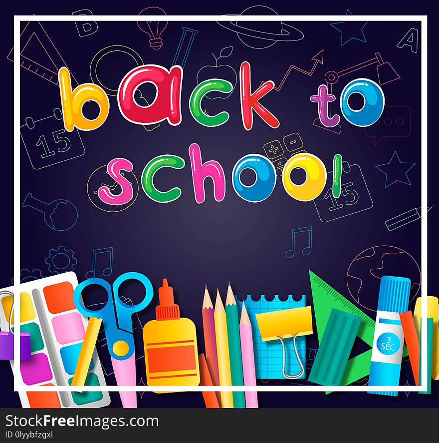 Illustration of back to school background with school supplies.