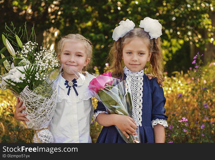 Two happy schoolgirls