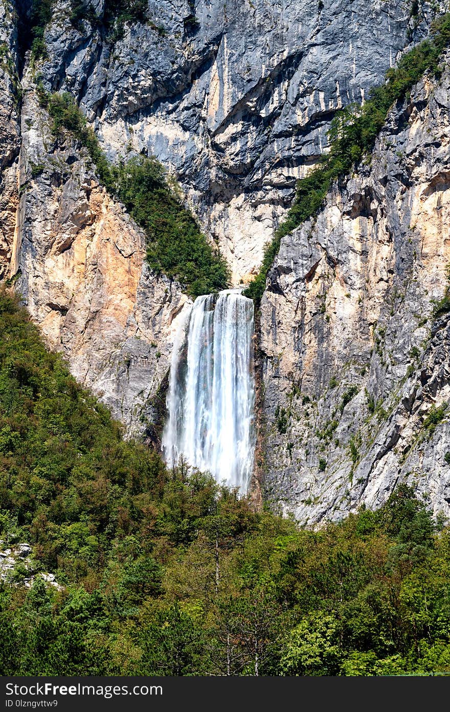 Boka waterfall in Julian Alps, Slovenia is one of the highest waterfalls in european Alps with 106m in height