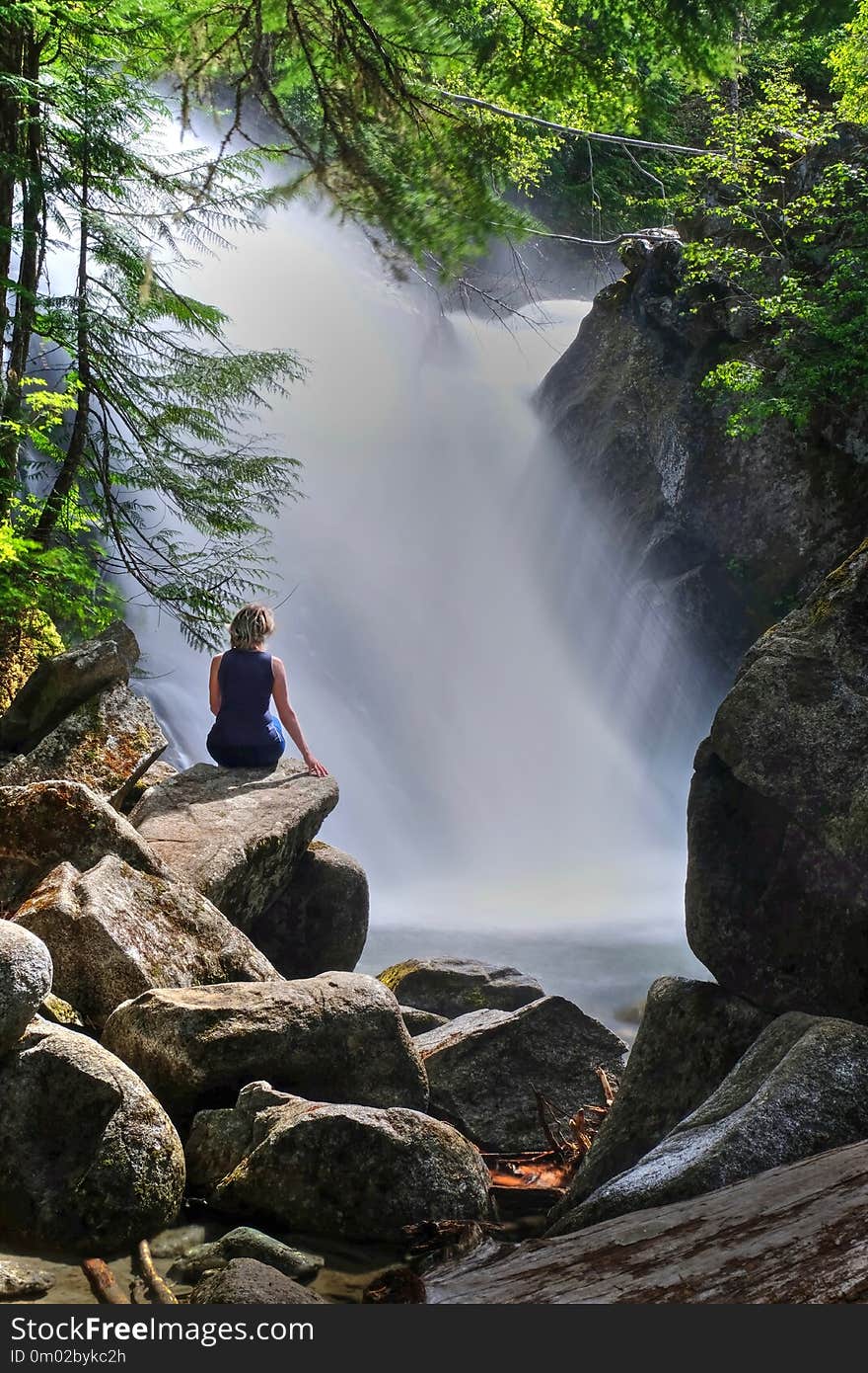 Spring vacation in Whistler. Rainbow Falls on Rainbow River. Garibaldi Provincial Park. Whistler. British Columbia. Canada. Spring vacation in Whistler. Rainbow Falls on Rainbow River. Garibaldi Provincial Park. Whistler. British Columbia. Canada.