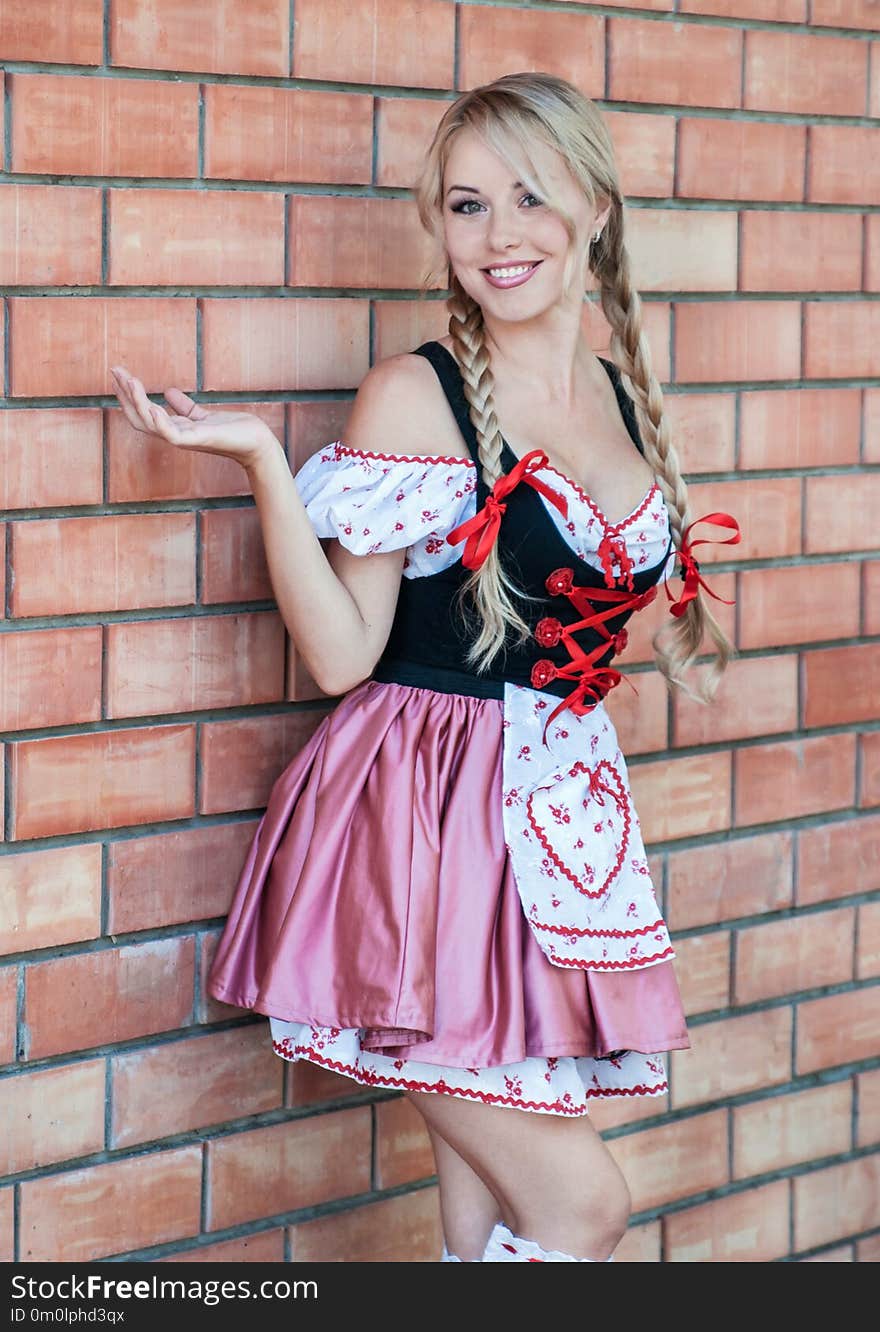 Beautiful Woman In Octoberfest Dress.