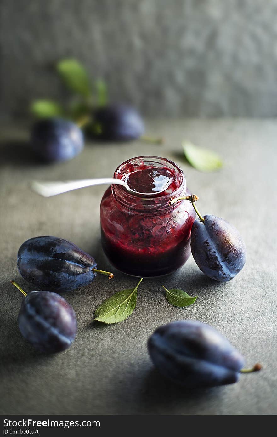 Plum Jam marmalade with fresh plums fruit