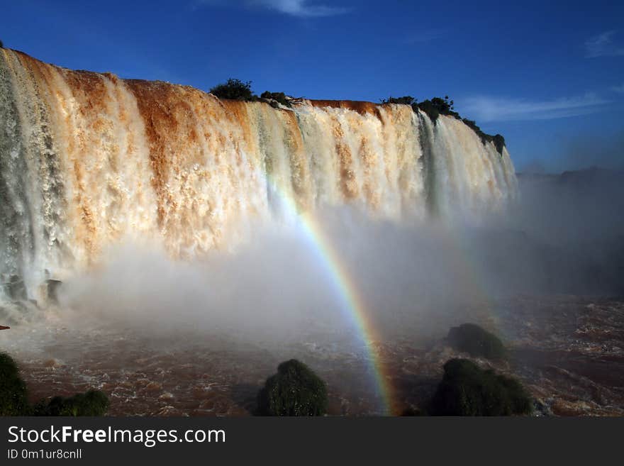 Waterfall, Nature, Body Of Water, Rainbow