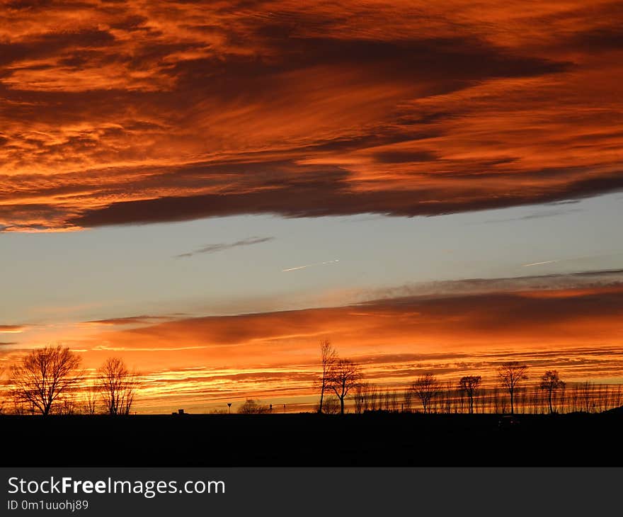 Sky, Red Sky At Morning, Afterglow, Horizon