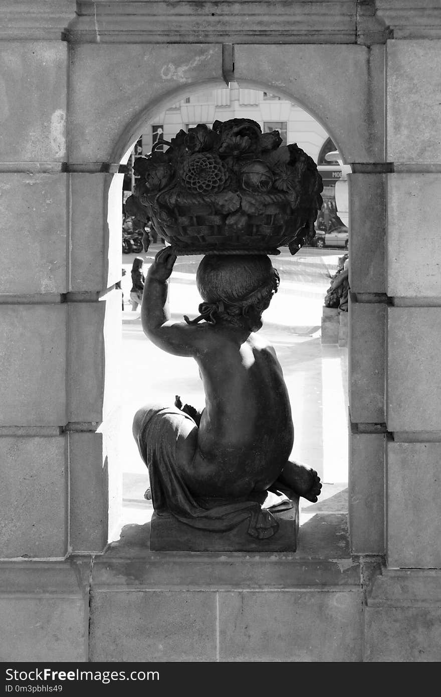 Sculpture, Statue, Black And White, Stone Carving